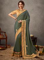 Tussar Silk Olive Wedding Wear Embroidery Work Saree